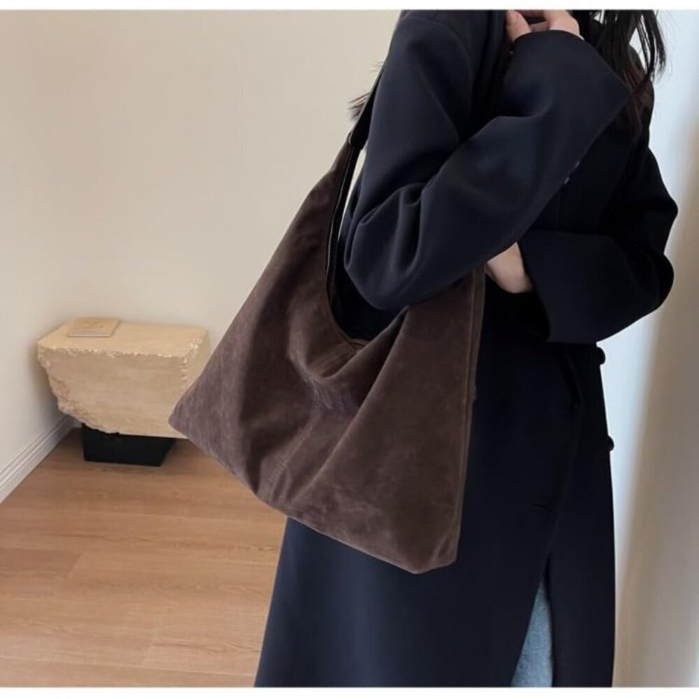 Women Coffee Faux Suede Winter Lightweight Hobo Work Shoulder Purses Bags - Picture 4 of 7